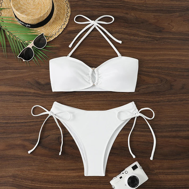 Sexy High Waist Bikini Beach Women's Swimsuit 2026 Two-piece Bathing Suit Woman Swimwear Bandeau Bikinis Sets Brazilian Biquini