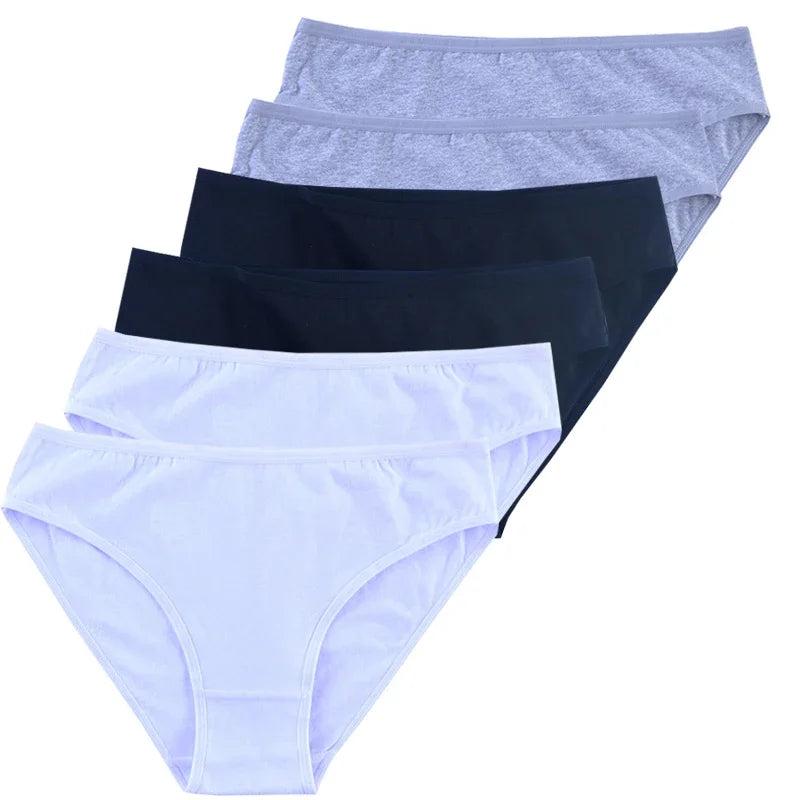 6pcs Women Panties Girl Sexy Underwear Solid Color Middle-Waisted Briefs Female Ventilation Soft Cotton Women's Underpants
