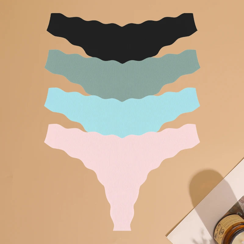 4pcs Seamless Knitting Underwear Women Ultra-Soft Panties Sexy Breathable Solid Thongs Female Low Waist Stretchy G-String T-Back