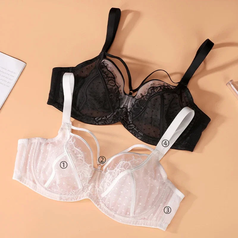 Womens Lace Sheer Minimizer Bra Full Coverage Non Padded Underwire Female Breathable Plus Size Lingerie 34 36 38 40 42 C D DD E