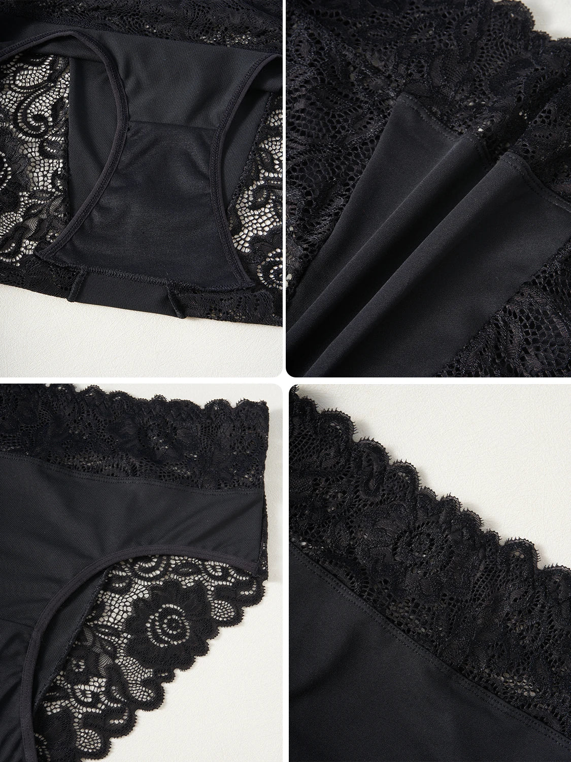 4PCS Women's Underwear Solid Color High Waist Panties Elegant Lace Floral Patchwork Briefs Comfortable Everyday Lingerie