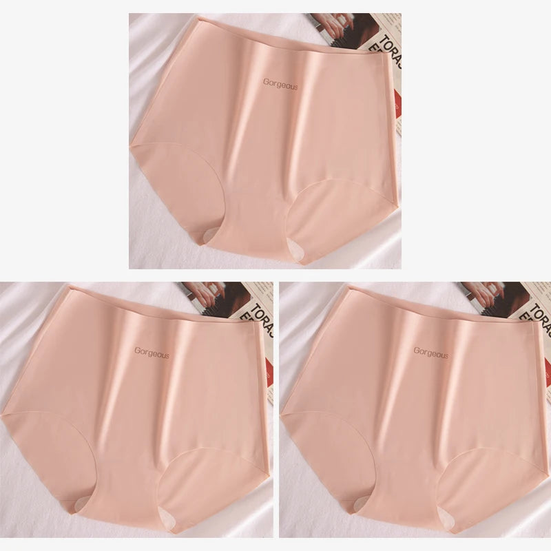 3pcs Women Thin Seamless Panties Girl Ice Silk High Waist Underwear Yoga Sport Brief Breathable Comfort Hip Lift Panty Underpant