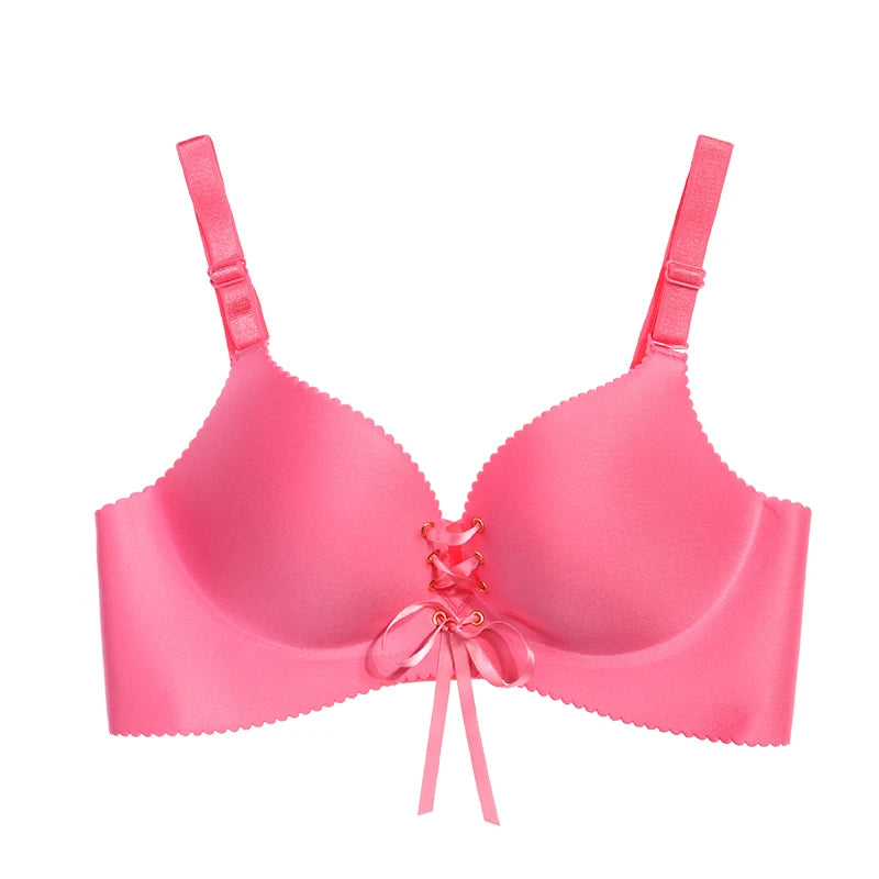 Women Push Up Bra Sexy Wire Free Lingerie Seamless Brassiere Intimates Underwear Female Deep V Bowknot Bralette Bra