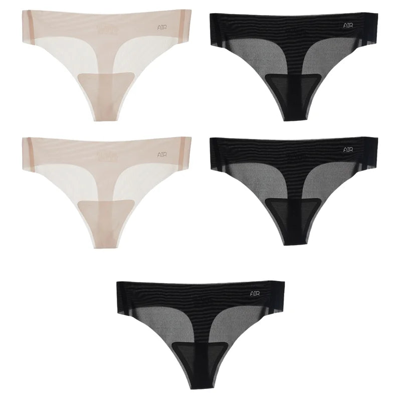 5Pcs Transparent Thong Panties Women Ultra-thin Sense Sexy Female Seamless Low-rise Solid Color T-pants Quick Drying Underwear