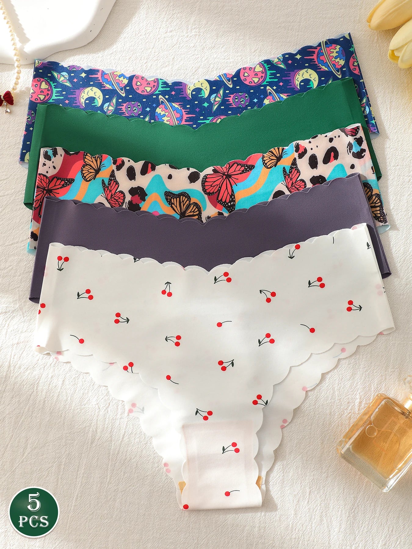 5-Pack Women's Underwear, Solid Color and Printed Mix, Seamless, Bare-Feel, Sexy and Comfortable Bikini Panties