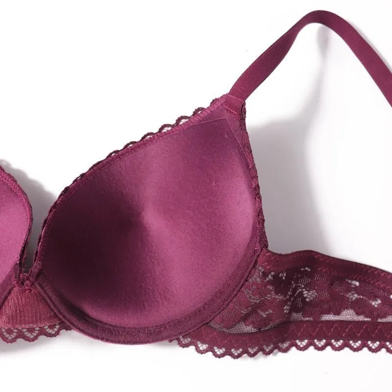 Beauwear 75 80 85 B C Cup Women's 3/4 Cup Plunge Bras Sexy Lace Solid Color Thin Mold Cup Bra Unlined Underwire Bralette