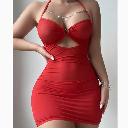 Cross-border foreign trade new perspective high elastic mesh yarn flirting underwear hip skirt pajamas nightgown sex women