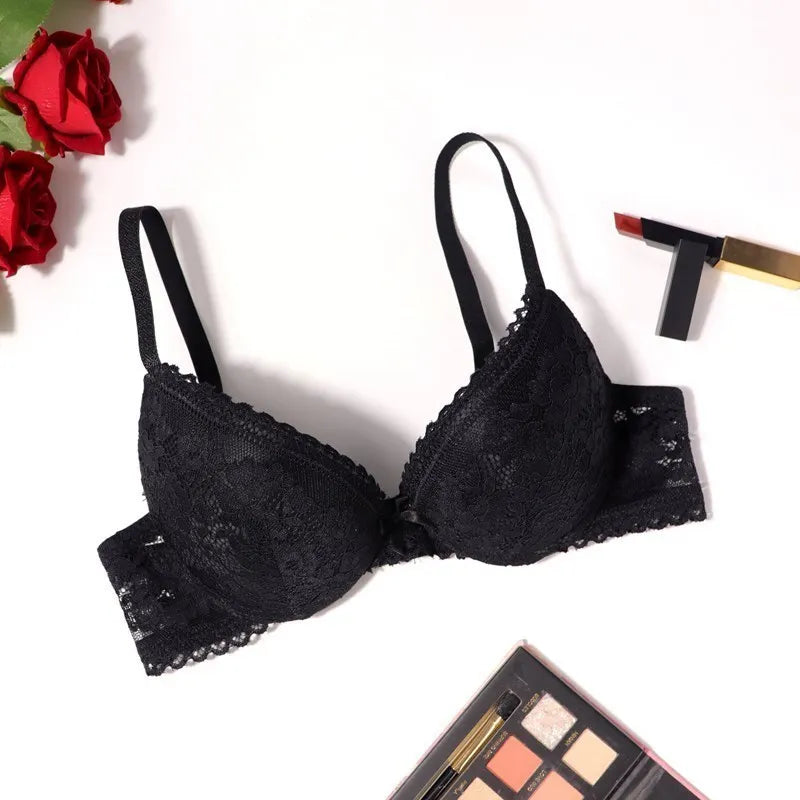 Beauwear 75 80 85 B C Cup Women's 3/4 Cup Plunge Bras Sexy Lace Solid Color Thin Mold Cup Bra Unlined Underwire Bralette
