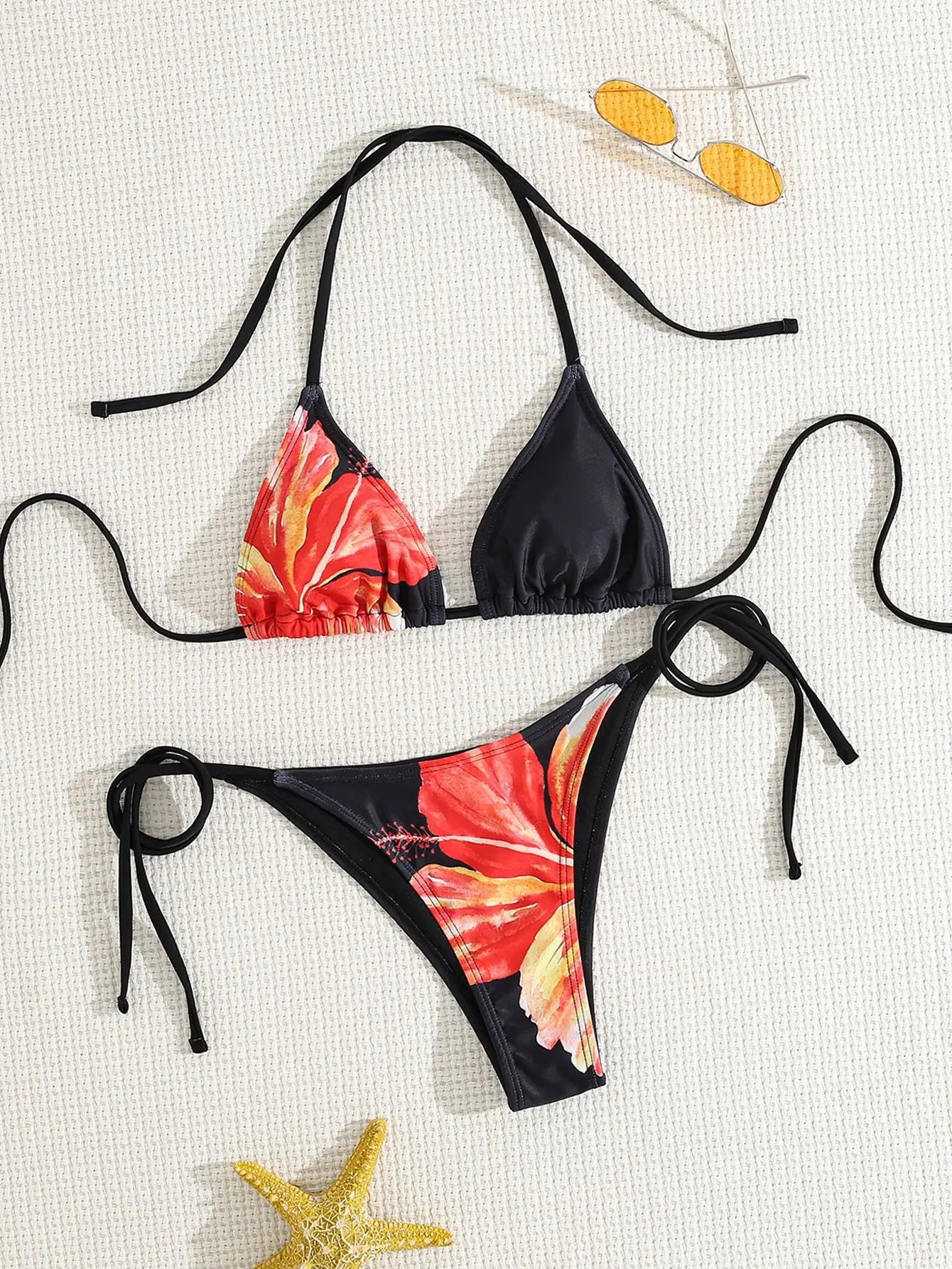 2025 New Women's Bikini Set Adjustable Tie Side Bandage Swimwear High-End Sexy Two-Piece Bathing Suit Summer Beach Push Up