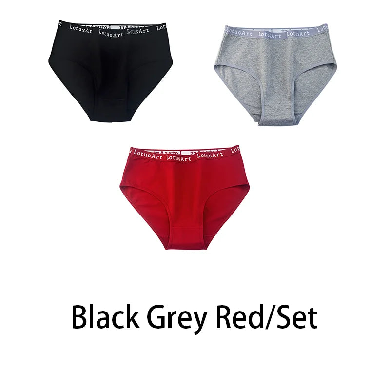 3PCS/Set Women Cotton Solid Seamless Underwear Sexy Plus Size Panties Letter Lingerie Mid Waist Comfortable Briefs NKT2123