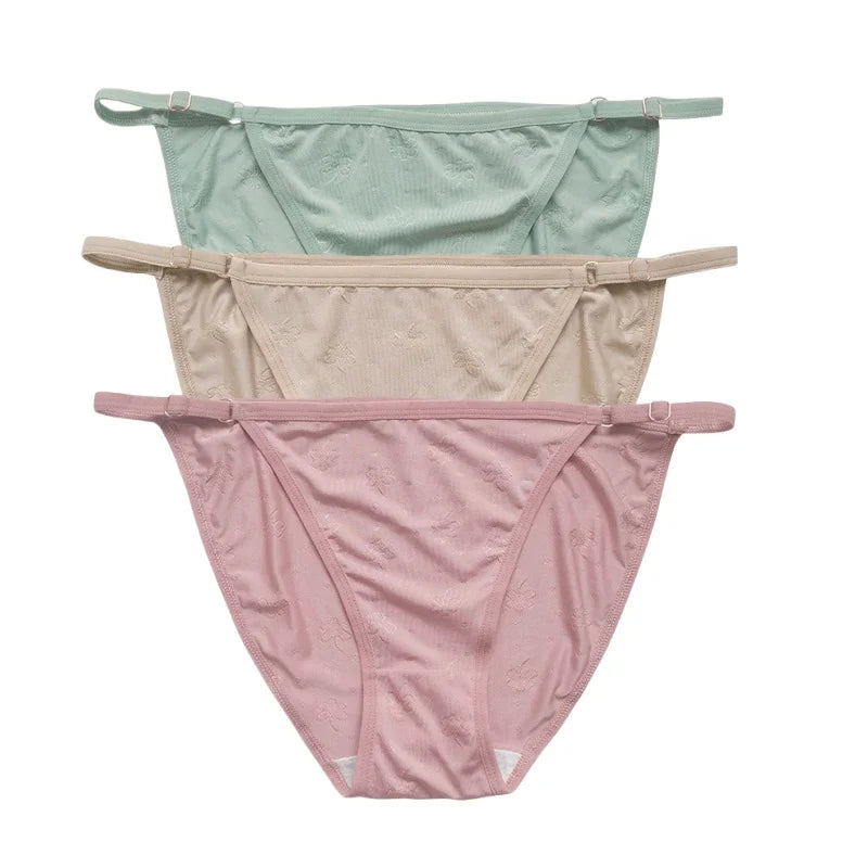 3Pcs/Set Ice Silk Panties Women Low Rise Briefs Brazilian Panties Solid Color Underwear Female Underpants Sexy Lingerie S-XL