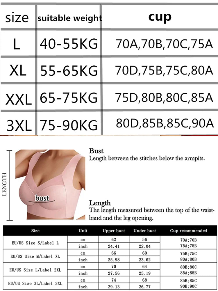 1Pc Women Lace Sport Bras Plus Size Seamless Bra Bralette Backless Lady Brassiere Vest Female Gathers Shock-Proof Wireless L-3XL