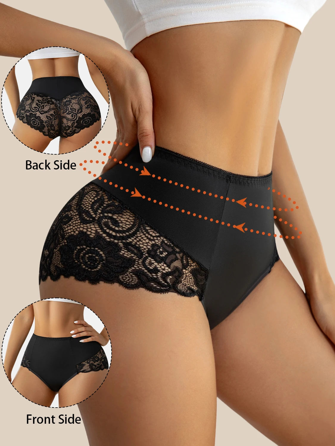 2PCS Black High Waist Women's Underwear Hollow Out Lace Floral Sexy Panties Solid Color Comfortable Briefs Lingerie S-XXL