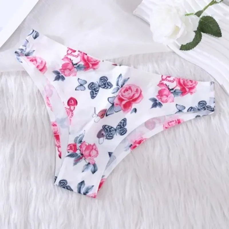 Ice Silk Seamless Flowers Panty Printed Women Panties Low-waist Sexy Lingerie Underwear Female Comfortable Cozy Sexy Lingerie