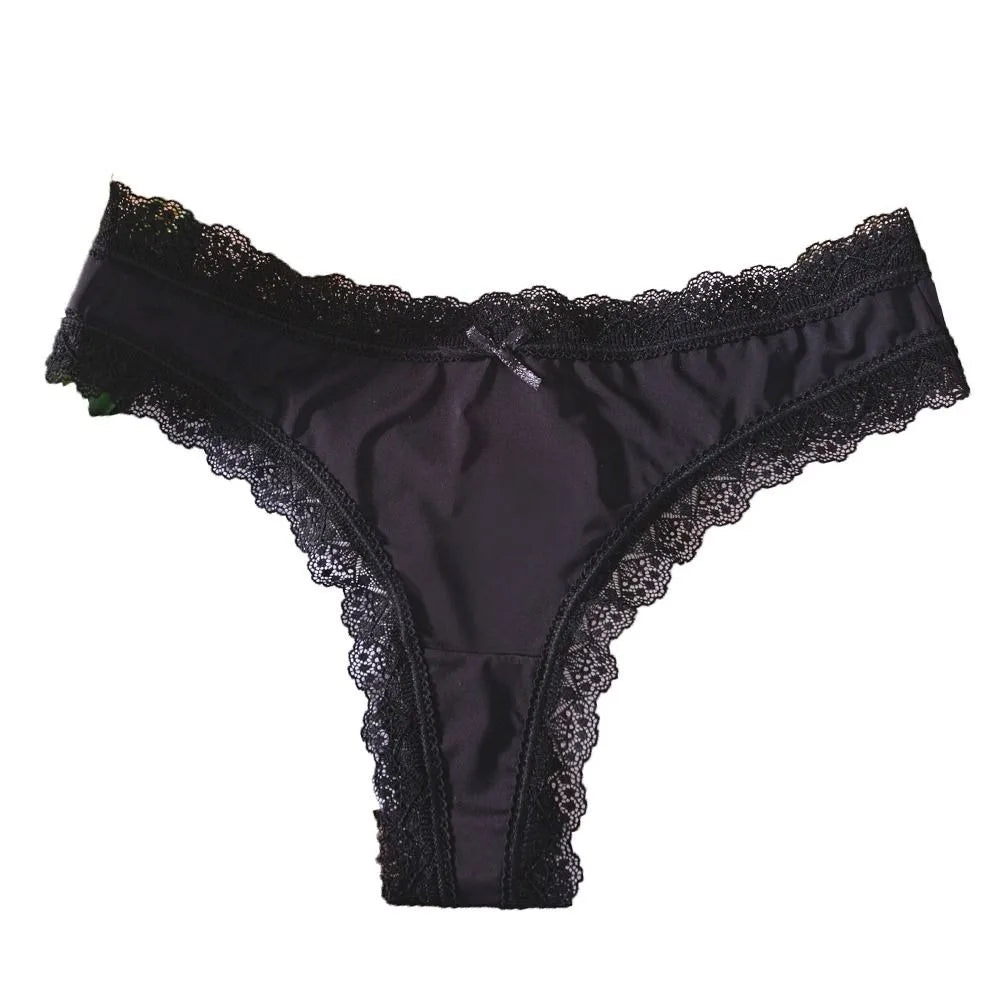 Sweet Pink Satin Silk Ruffle Thong Sexy Low Waist G-String Briefs for Women Ice Silk Underwear Female Intimates Lingerie