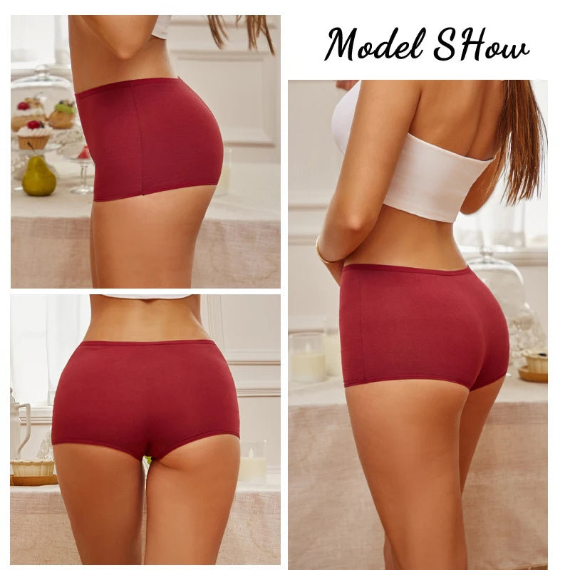 5Pcs/Set Seamless Cotton Boyshorts Panties For Women Solid Color High Waist Elastic Underwear Soft Cozy Breathable Boxer Short
