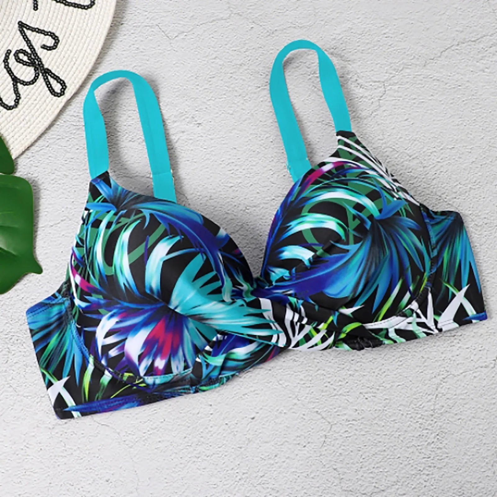 Botanical Print Sexy Swimsuit Womens Bikini Set Summer Beach Bathing Suit Set Slim Tummy Control Bikinis Deep V Neck Swim Suit