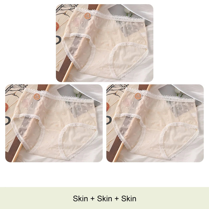 3PCS Lifter Women Fashion Female Panties Mesh Thin Plus Size Panties Lingerie Sexy Underware Woman Underwear Briefs Seamless