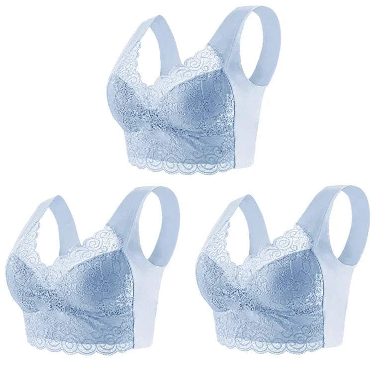3pcs Ice Silk Seamless Lace Bra Top Support Underwear No Steel Ring Comfortable Large Size Bra Vest Bralette