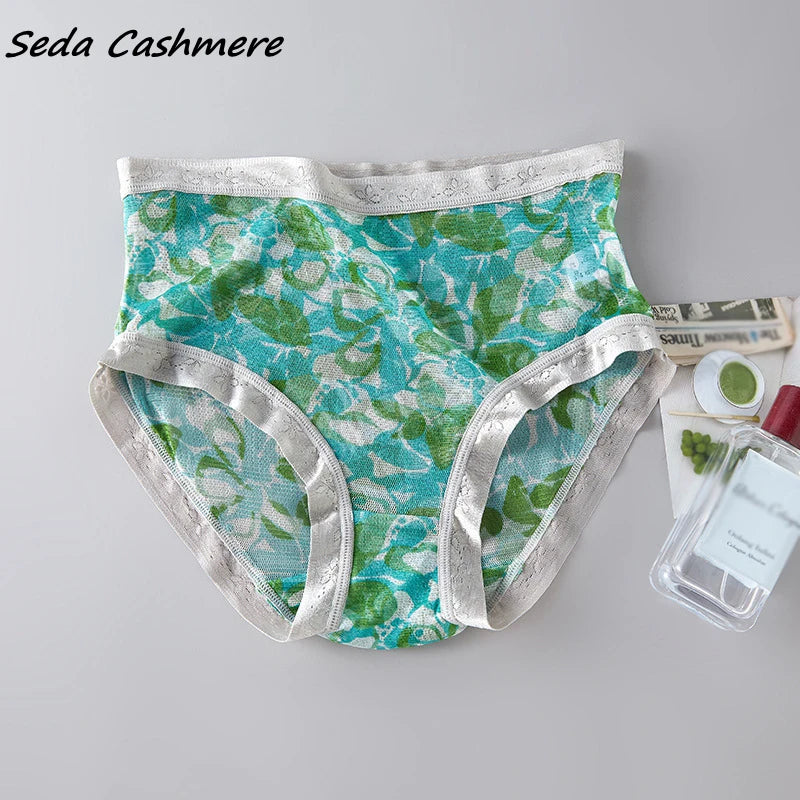 High-grade 100% mesh silk women's briefs Summer Autumn Double bottom breathable, mulberry silk underwear