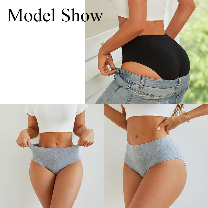 6Pcs/Set Cotton Panties Women High Waist Briefs Seamless Underwear Breathable Underpants Solid Color Panty S-2XL Intimates