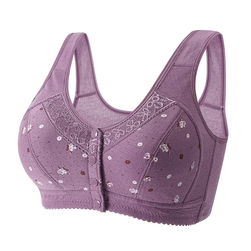 2025 New Confortable Bra Cotton Women Wire Free Bras Push Up Front Closure Underwear Female Everyday Lingerie Large Bust 50BCD