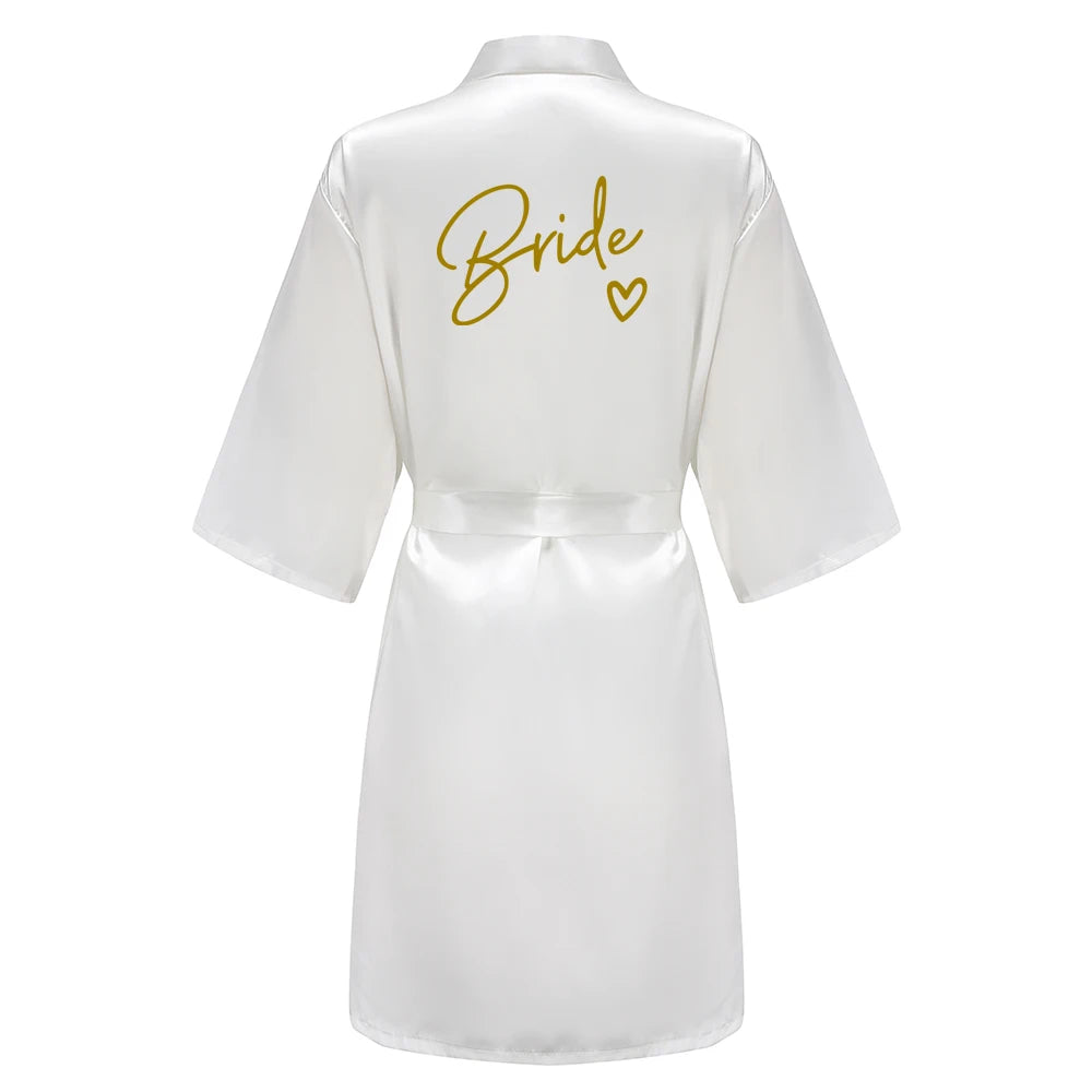 Wedding Party Team Bride Robe Kimono Satin Pajamas Bridesmaid Bathrobe With White Letters YE8171
