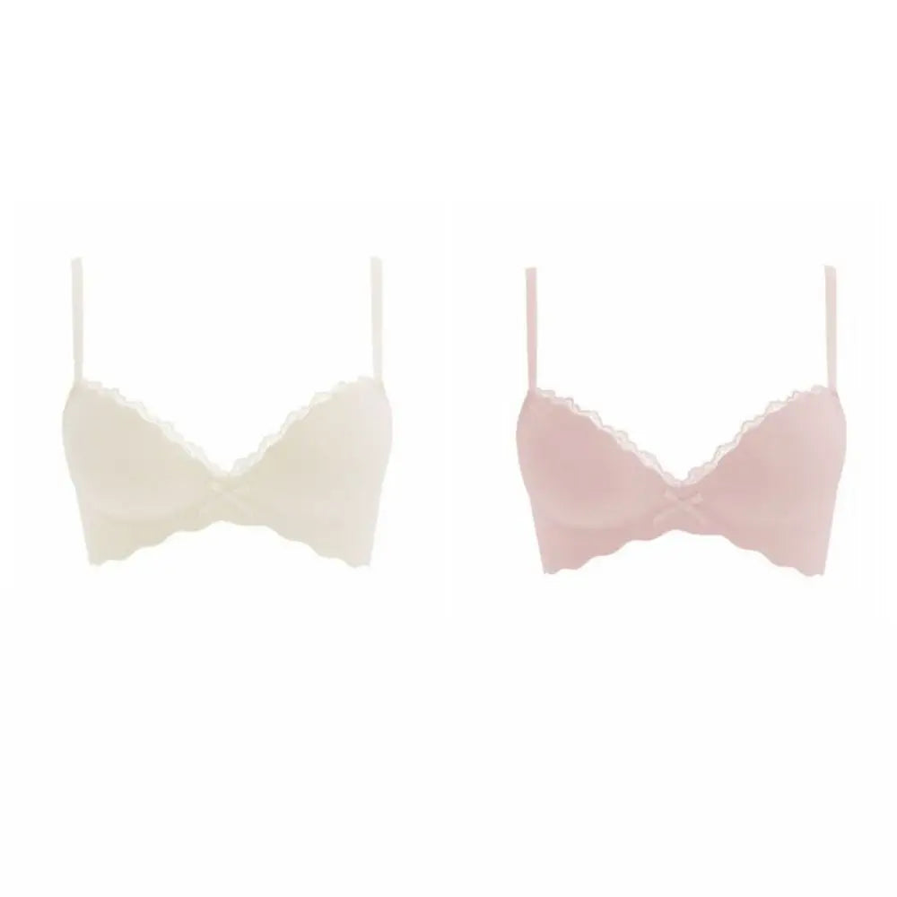 Solid Push Up Wireless Deep V Bra Shockproof Anti-sagging Lace Bowknot Bra Adjustable Lingerie Seamless Bra Girls