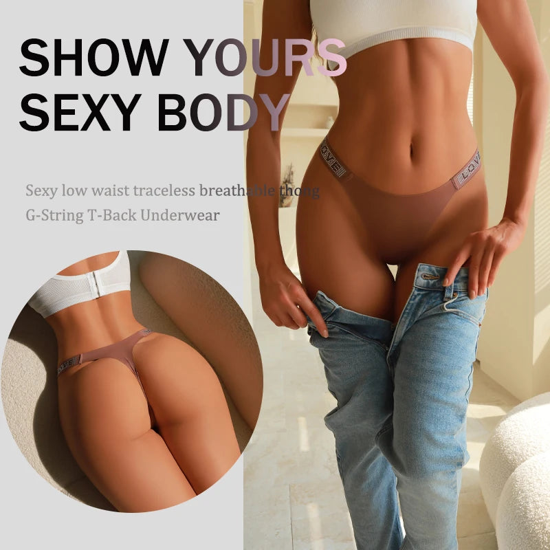 7Pcs/Set Printed Leopard Crystal Letter Thongs For Women Fashion Low Waist Soft Breathable Underpants Female Traceless G-string