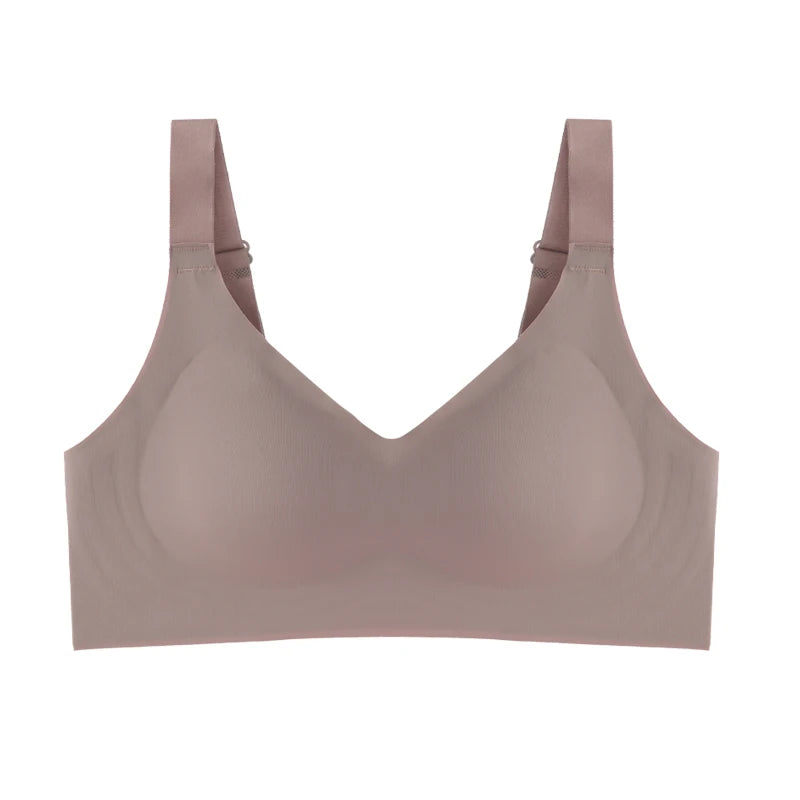 Women's Push-up Seamless Bra Wide Strap Latex Jelly Underwear Simple No-wire Sleeping Bra Large Size L-2XL