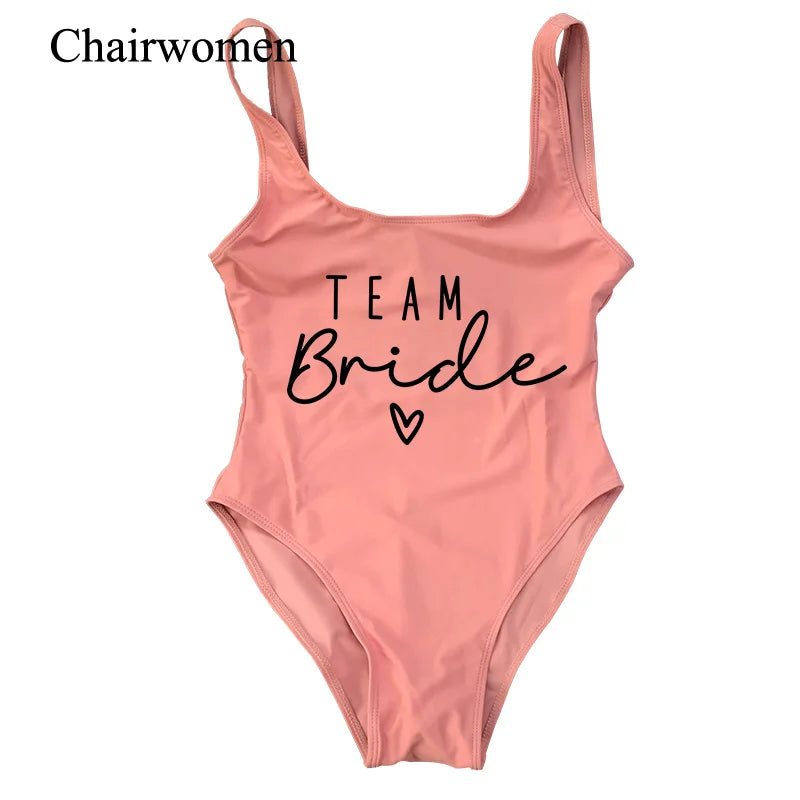 Hen Party Swimsuits One-Piece Team Bride Swimwear Bride To Be Woman Pink Swimwear Bachelorette Beatchwear Bathing Suits