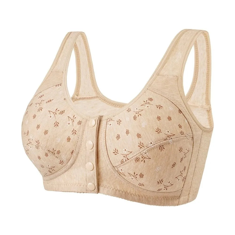 Comfortable Daisy Bras for Older Women Convenient Breathable Front Close Button Cotton Bras Widened Shoulder Straps