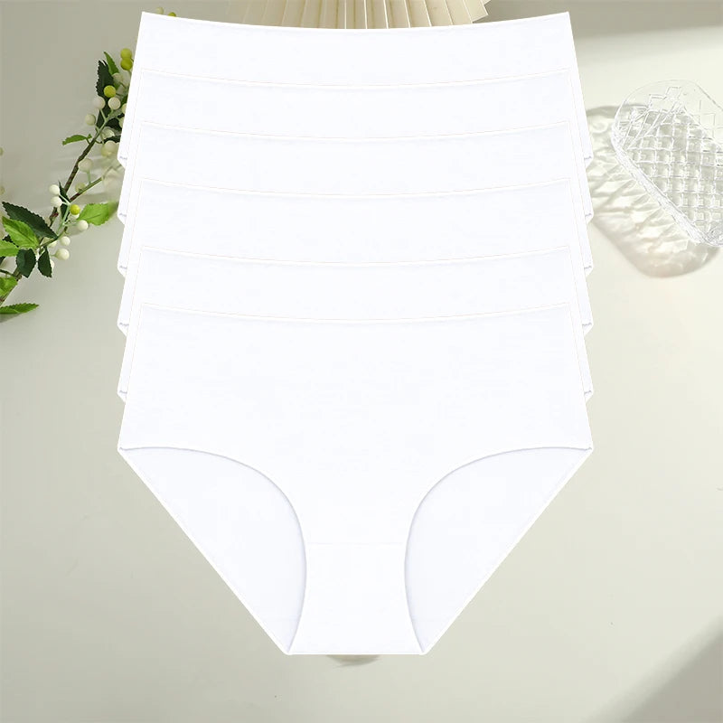 6Pcs/Set Cotton Panties Women High Waist Briefs Seamless Underwear Breathable Underpants Solid Color Panty S-2XL Intimates