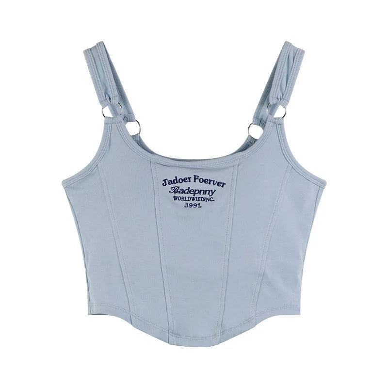 Female Women Print Sleeveless Crop Top Tank Tops Sexy Vest Letters Solid Short Women's T-shirt Camisole Crop Top with Bra Pad