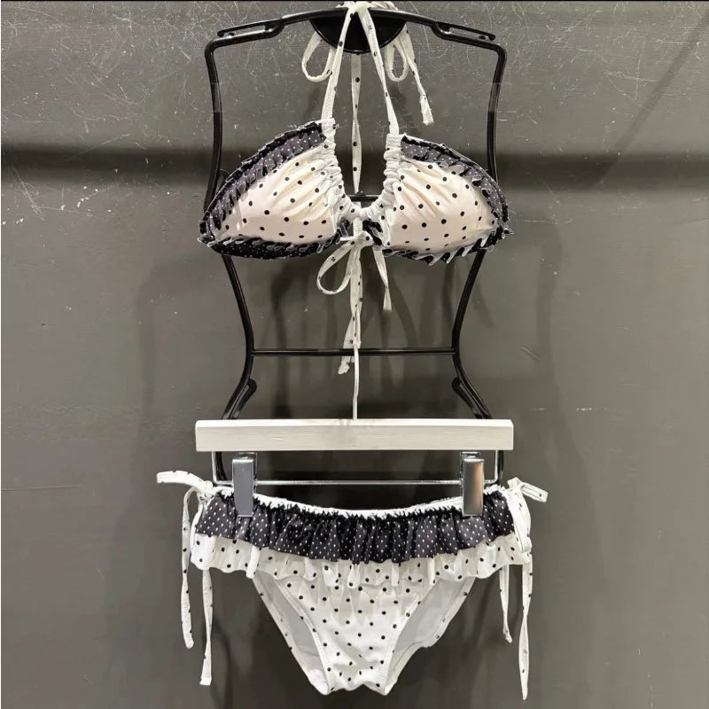 Swimsuit Pure Desire Hot Girl Island Vacation Storm Point Element Ear Edge Splicing Bikini Set Summer Set Tie Sexy Lace
