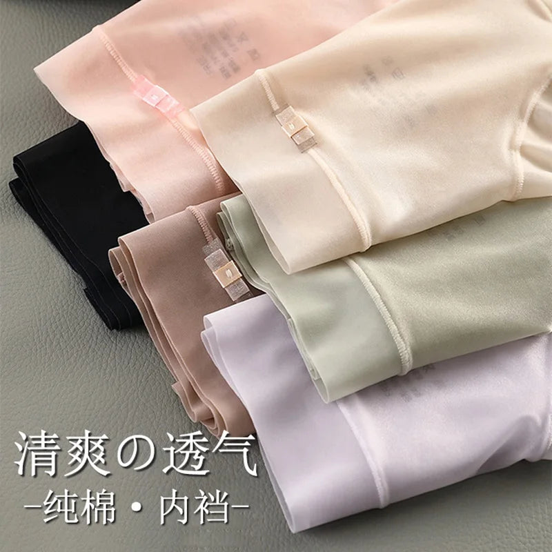 3PCS Women Panties Sexy Lingerie Ice Silk Quick Drying Briefs Female Seamless Underwear Solid Color Underpants Cool Panties