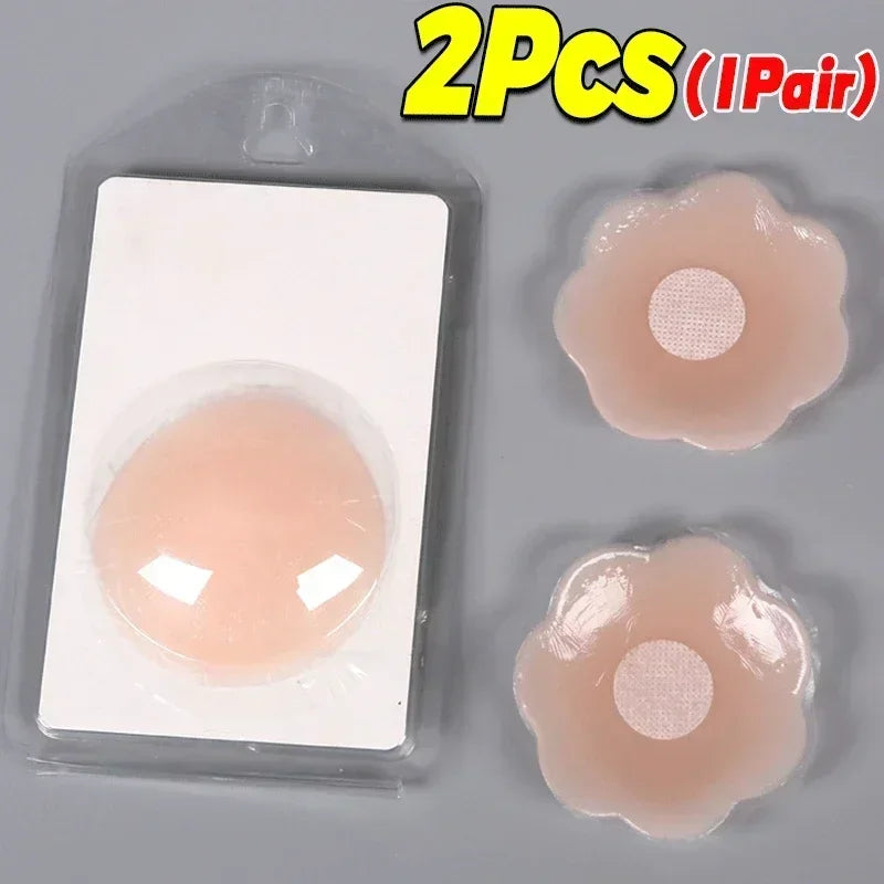 Reusable Women Breast Petals Push Nipple Cover Invisible Petal Adhesive Strapless Backless Stick on Bra Silicone Breast Stickers