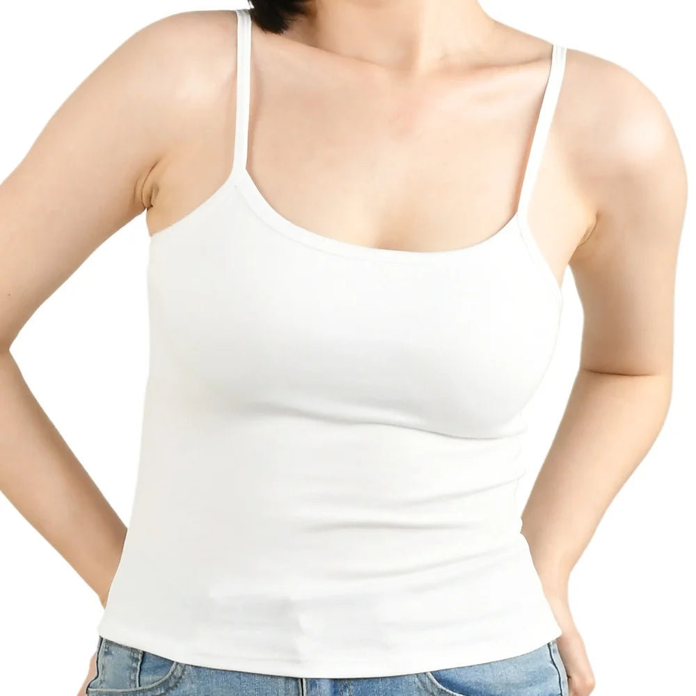 Sexy Summer Sleeveless T-Shirt Spaghetti Strap Cropped Tank Top with Built-in Bra Fashion Solid Color Sporty Camisole