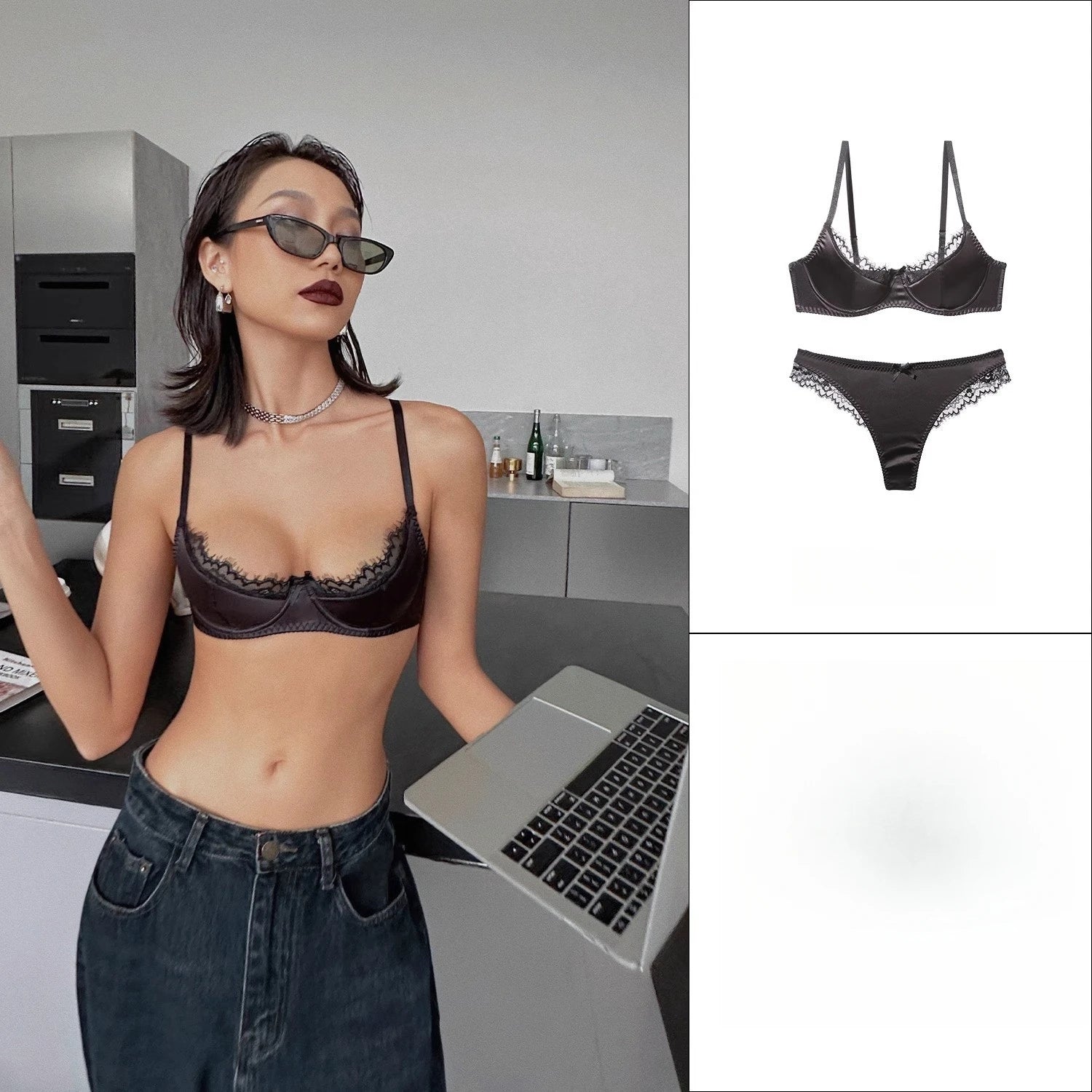 Sexy Bra Brief Sets Satin Patchwork Lace Lingerie Set for Women Push-up Breast Collection Anti Sagging Bra Underwear Women Set