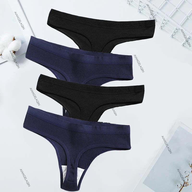 4Pcs Women's Panties Fashion Striped Thongs Soft Cotton Underwear Ladies Sexy Lingeries Sports Breathable G-Strings Cozy T-Back