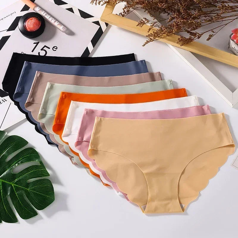 Seamless Silk Briefs Sexy Panties For Women Mid Waist Comfortable Girl Silk Panty Female Underpants Woman Lingerie 5 PCS/Set
