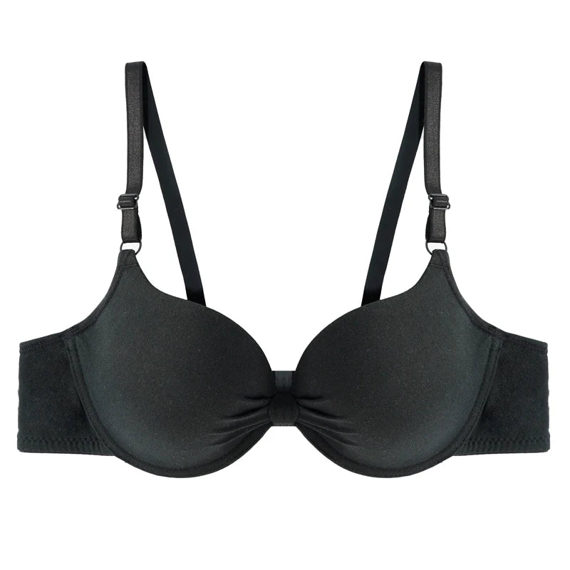 Women's Sexy Cotton Gathered Bra Deep V Underwire Ladied Brassiere Push Up Lingerie Solid Bras Backless Intimate Underwear