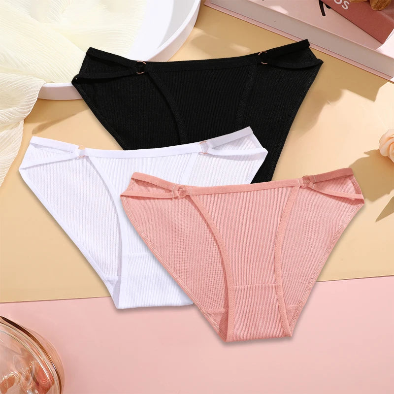 FINETOO 3PCS/SET Women Cotton Panties Women Sexy Low Rise Briefs Female Breathbale Underwear Button Design Pattern Soft Lingerie