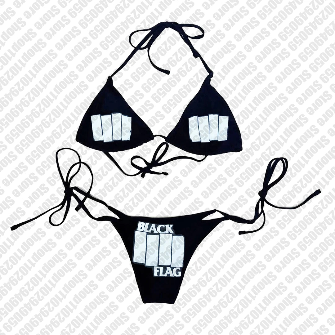 2000s Woman Punk New Beach Swimwear Emo Girls Y2k Style Gothic Grunge Swimsuit Bikini Y2K Bathing Suits Halter Strappy Lace Up