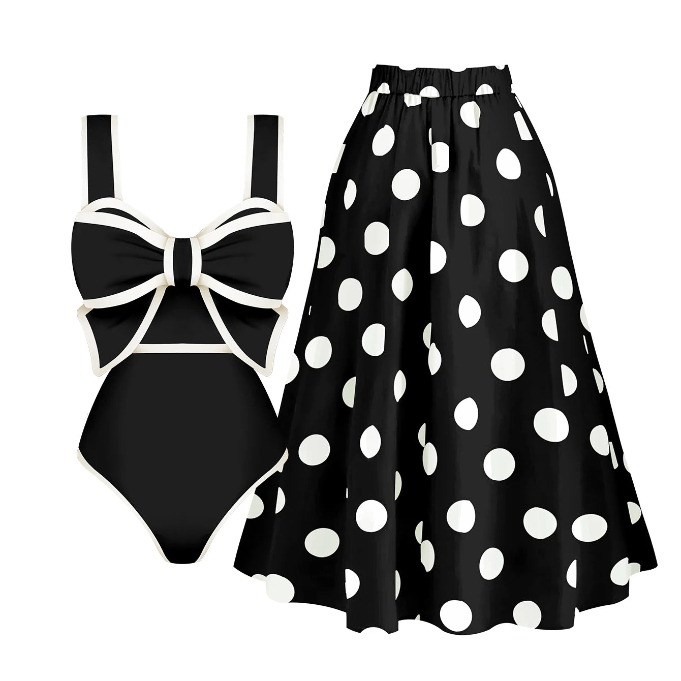 2025 New Bow Tie One Piece Swimsuit For Women Swimwear with Skirt Bathing Suit Monokini Beach Bodysuit Beach Wear