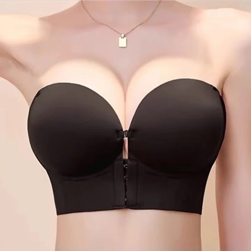 10CM Extreme Push up Strapless Bra for Small Chest Front Closure Anti-Slip Lift Perky Fake Boobs AA a B Cups No Side Bulge
