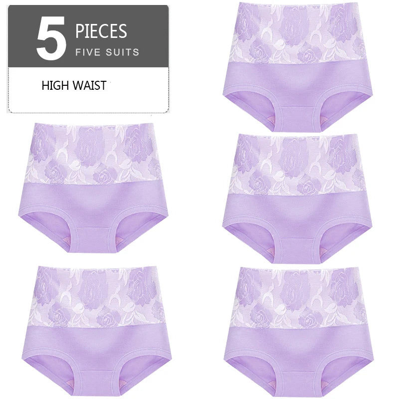 5Pcs Women Panties High Waist Body Shaper Underwear Print Girls Briefs Soft Sexy Underpants Breathable Cotton Female Lingerie