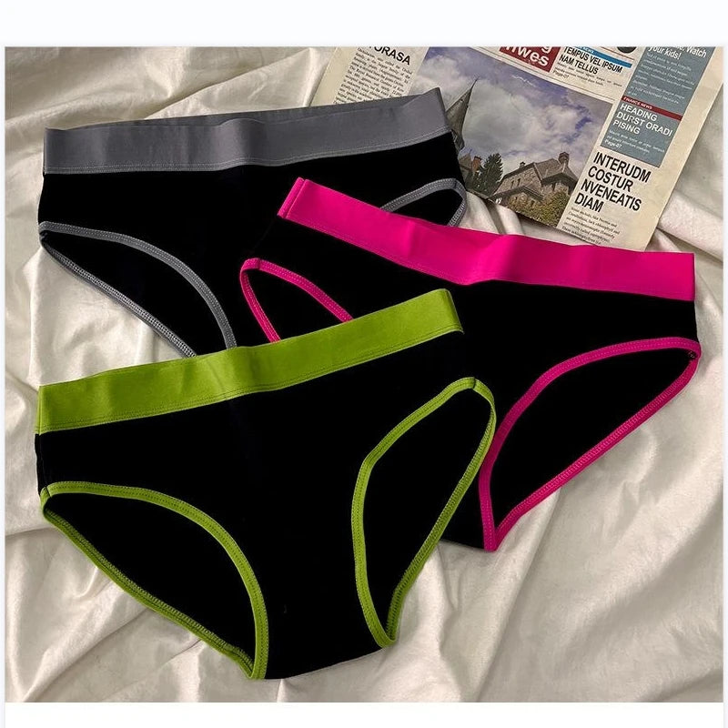 5Pcs/Set Sport Cotton Panties Women Middle Waist Briefs Girls Solid Color Underwear Breathable Underpants Color Blocked Triangle
