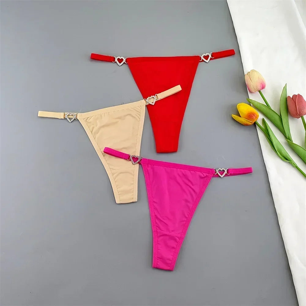 3 Pcs Thin Strap Nylon Thong Women Low Waist Sexy Rhinestone Buckle Underwear Ladies Seamless Ice Silk G-string Panty Plus Size