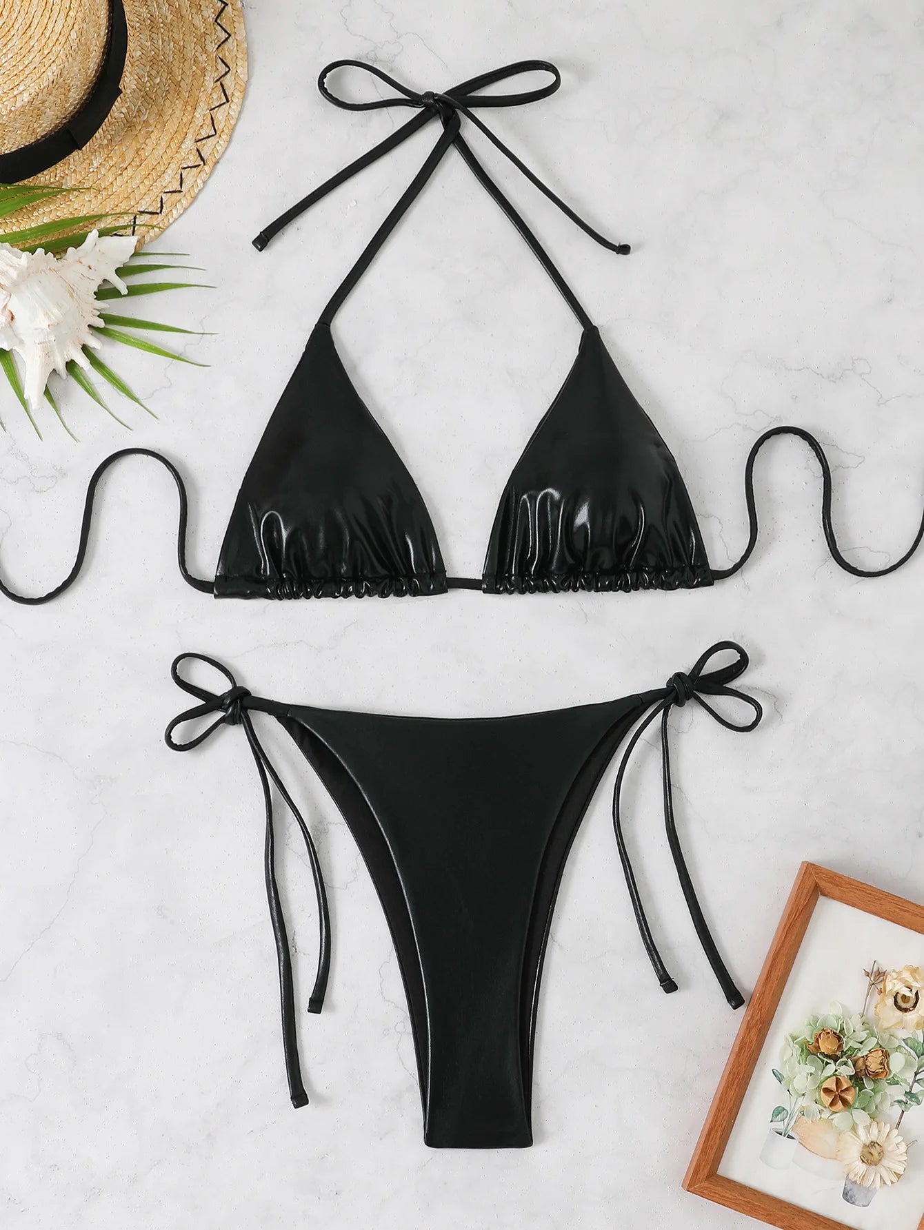sexy metallic glitter halter tie micro bikinis sets two pieces solid thong bandage swimsuit bathing suit swimwear biquini